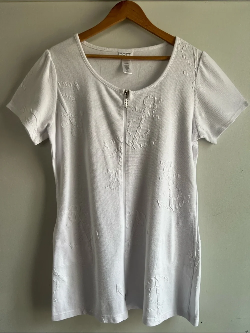 Dotti White Anchor Swim Cover Up Women’s Medium Zip Front Beach Coverup Nautical
